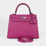 Hermes Kelly 25 Rose Purple Ostrich Palladium Hardware