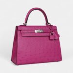 Hermes Kelly 25 Rose Purple Ostrich Palladium Hardware