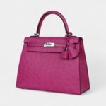 Hermes Kelly 25 Rose Purple Ostrich Palladium Hardware