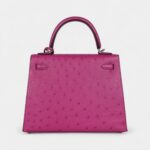 Hermes Kelly 25 Rose Purple Ostrich Palladium Hardware