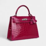 Hermes Kelly 25 Rose Purple Shiny Niloticus Crocodile Palladium Hardware