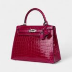 Hermes Kelly 25 Rose Purple Shiny Niloticus Crocodile Palladium Hardware