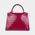 Hermes Kelly 25 Rose Purple Shiny Niloticus Crocodile Palladium Hardware