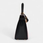Hermes Kelly 25 Rose Sakura and Black Chevre Mysore Brushed Gold Hardware