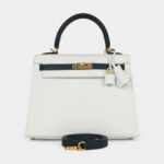 Hermes Kelly 25 White and Vert Cypress Epsom Brushed Gold Hardware
