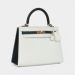 Hermes Kelly 25 White and Vert Cypress Epsom Brushed Gold Hardware