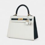 Hermes Kelly 25 White and Vert Cypress Epsom Brushed Gold Hardware