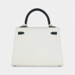 Hermes Kelly 25 White and Vert Cypress Epsom Brushed Gold Hardware