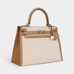 Hermes Kelly 28 Biscuit Toile H Canvas and Swift Palladium Hardware
