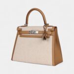 Hermes Kelly 28 Biscuit Toile H Canvas and Swift Palladium Hardware