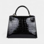 Hermes Kelly 28 Black Shiny Alligator Gold Hardware