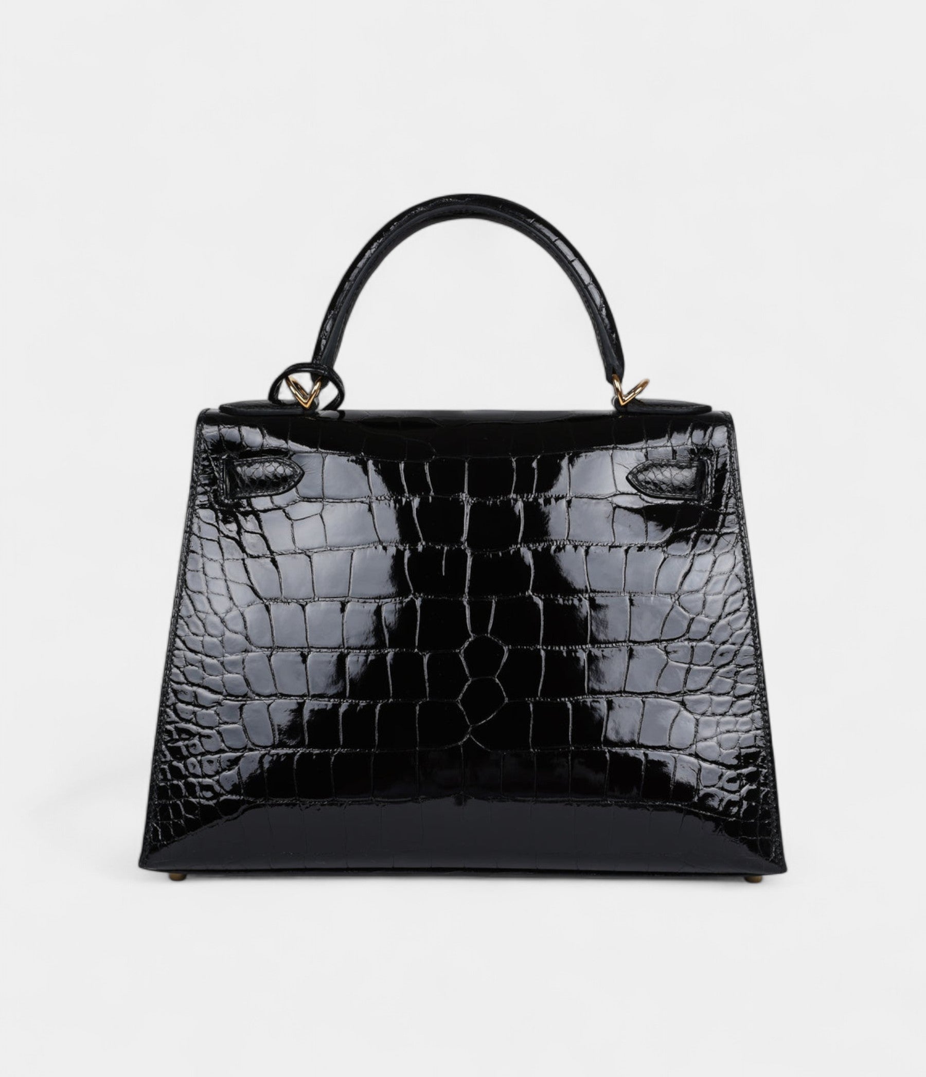Hermes Kelly 28 Black Shiny Alligator Gold Hardware