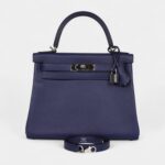 Hermes Kelly 28 Bleu Encre Verso Evercolor Palladium Hardware