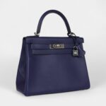 Hermes Kelly 28 Bleu Encre Verso Evercolor Palladium Hardware