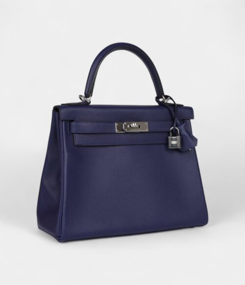 Hermes Kelly 28 Bleu Encre Verso Evercolor Palladium Hardware