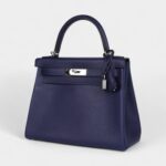 Hermes Kelly 28 Bleu Encre Verso Evercolor Palladium Hardware