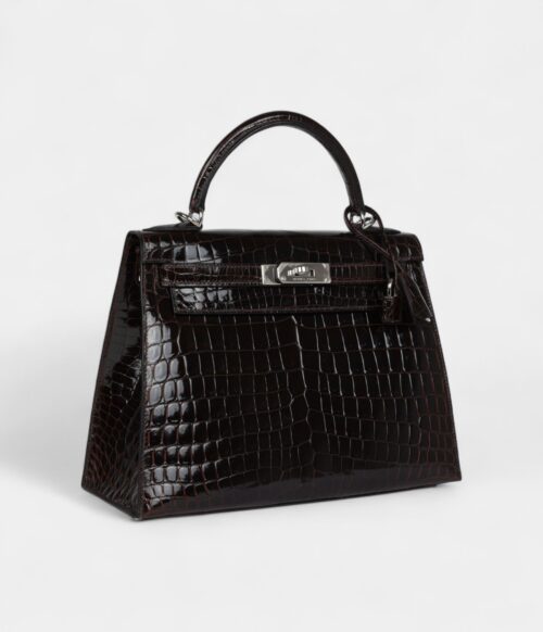 Hermes Kelly 28 Cocoan Shiny Niloticus Crocodile Palladium Hardware