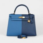 Hermes Kelly 28 Deep Blue Coat and Mykonos Epsom Gold Hardware