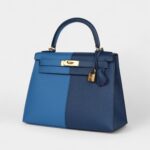 Hermes Kelly 28 Deep Blue Coat and Mykonos Epsom Gold Hardware