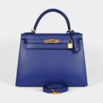 Hermes Kelly 28 Electric Blue Tadelakt Gold Hardware