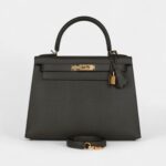 Hermes Kelly 28 Green Grey Epsom Gold Hardware