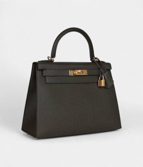 Hermes Kelly 28 Green Grey Epsom Gold Hardware