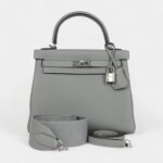 Hermes Kelly 28 Grey Seagull Togo Palladium Hardware