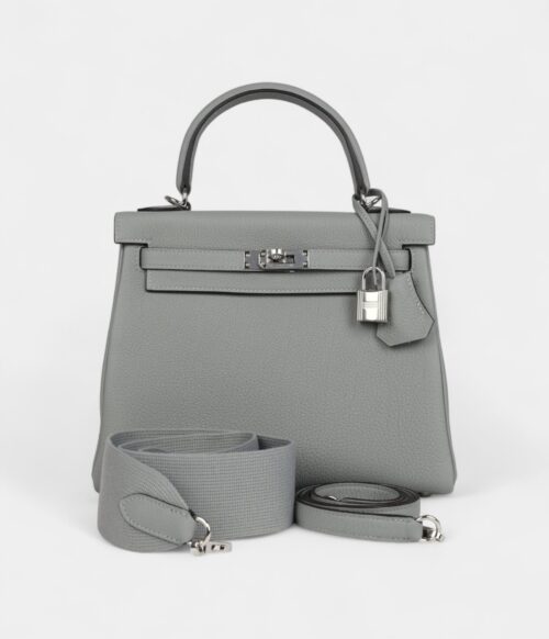 Hermes Kelly 28 Grey Seagull Togo Palladium Hardware