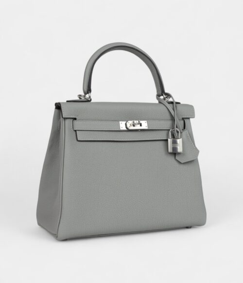 Hermes Kelly 28 Grey Seagull Togo Palladium Hardware