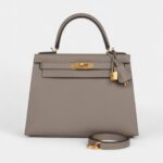 Hermes Kelly 28 Gris Asphalte Verso Epsom Brushed Gold Hardware