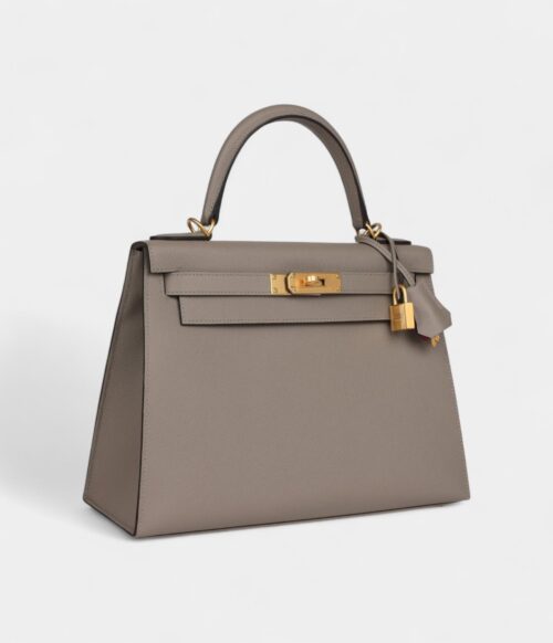 Hermes Kelly 28 Gris Asphalte Verso Epsom Brushed Gold Hardware