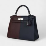 Hermes Kelly 28 Indigo Blue and Red Sellier Epsom Coat Palladium Hardware