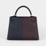 Hermes Kelly 28 Indigo Blue and Red Sellier Epsom Coat Palladium Hardware