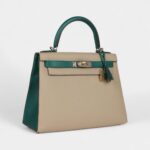 Hermes Kelly 28 Malachite and Trench Epsom Permabrass Hardware