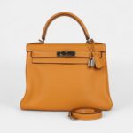 Hermes Kelly 28 Mustard Clemence Palladium Hardware