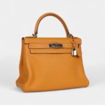 Hermes Kelly 28 Mustard Clemence Palladium Hardware