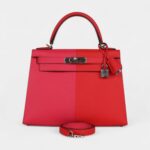 Hermes Kelly 28 Red Heart, Rose Extreme and Zanzibar Blue Epsom Palladium Hardware