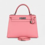 Hermes Kelly 28 Rose Confetti Epsom Palladium Hardware