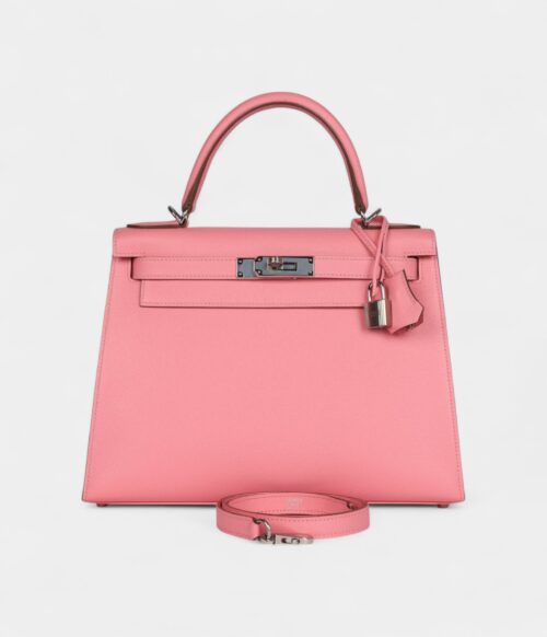 Hermes Kelly 28 Rose Confetti Epsom Palladium Hardware