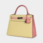 Hermes Kelly 28 Rose Confetti and Jaune Poussin Epsom Palladium Hardware