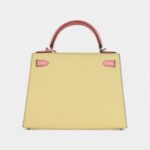 Hermes Kelly 28 Rose Confetti and Jaune Poussin Epsom Palladium Hardware
