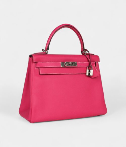 Hermes Kelly 28 Rose Tyrien Candy Epsom Palladium Hardware