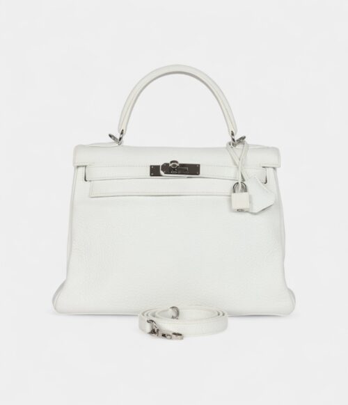 Hermes Kelly 28 White Clemence Palladium Hardware