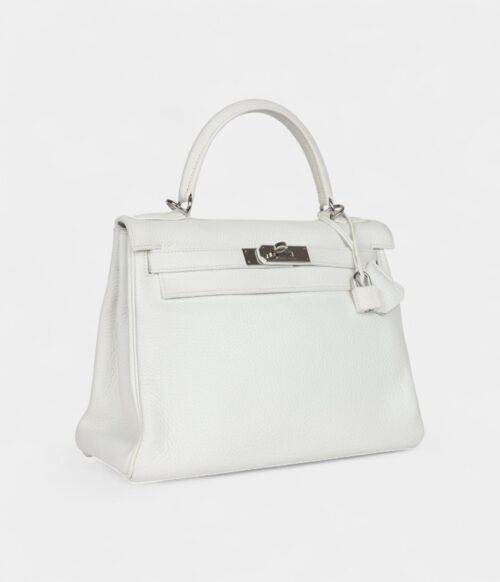 Hermes Kelly 28 White Clemence Palladium Hardware