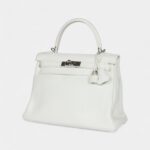 Hermes Kelly 28 White Clemence Palladium Hardware