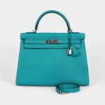 Hermès Kelly 32 Bleu Paon Clemence Palladium Hardware