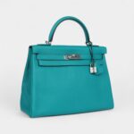 Hermès Kelly 32 Bleu Paon Clemence Palladium Hardware