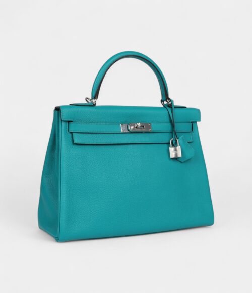 Hermès Kelly 32 Bleu Paon Clemence Palladium Hardware
