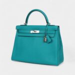 Hermès Kelly 32 Bleu Paon Clemence Palladium Hardware