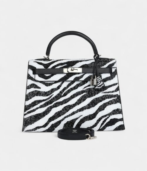 Hermès Kelly 32 Zebra Black Epsom Palladium Hardware